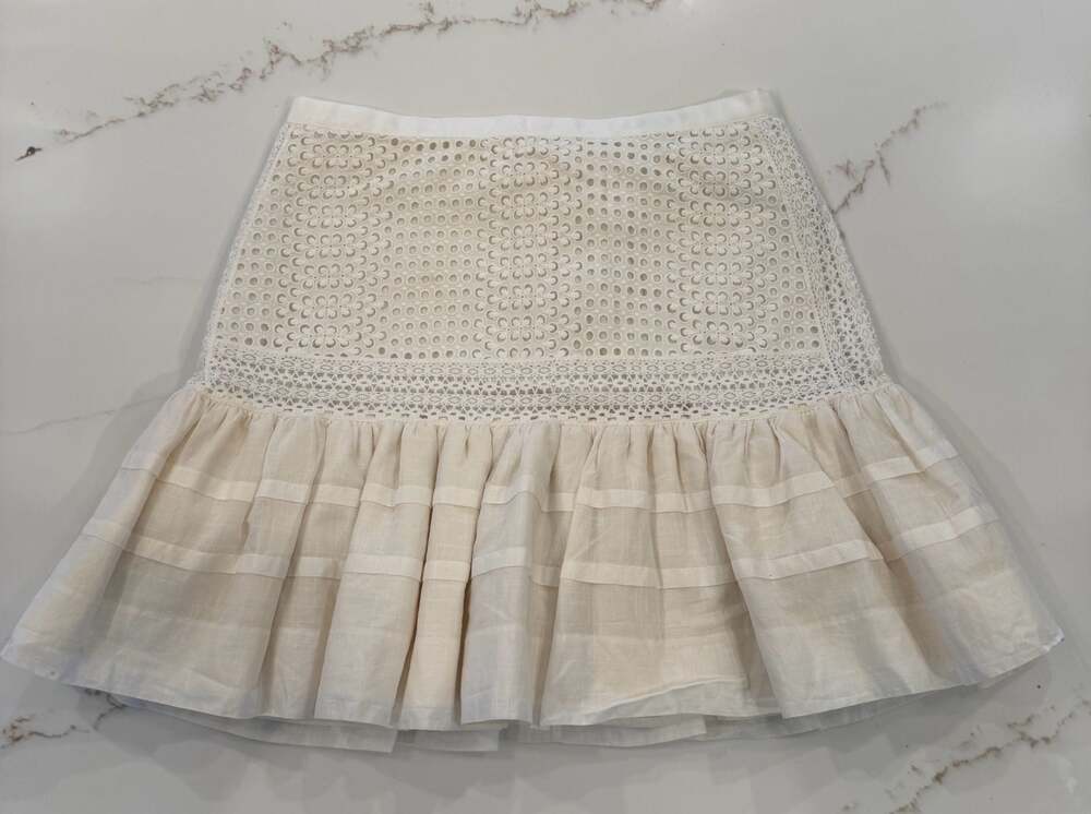J.Crew Collection White Lace Eyelet Ruffle Mini Skirt